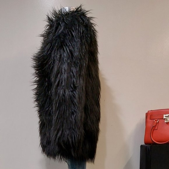 💋BOHO CHIC💋 GORGEOUS Black Faux Fox Fur Jacket - Picture 9 of 16